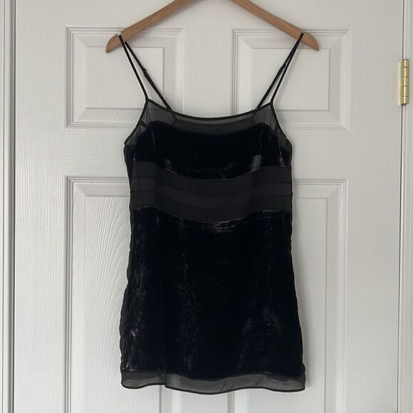 Sexy silk black chiffon velvet tank top Sz Medium - Picture 2 of 8